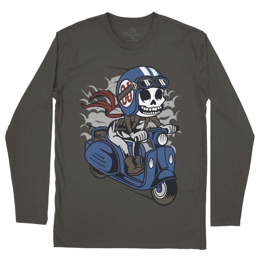 Skull Scooter Mens Long Sleeve T-Shirt Motorcycles C445