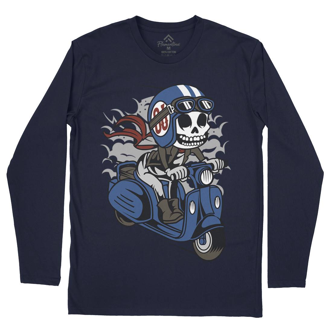 Skull Scooter Mens Long Sleeve T-Shirt Motorcycles C445