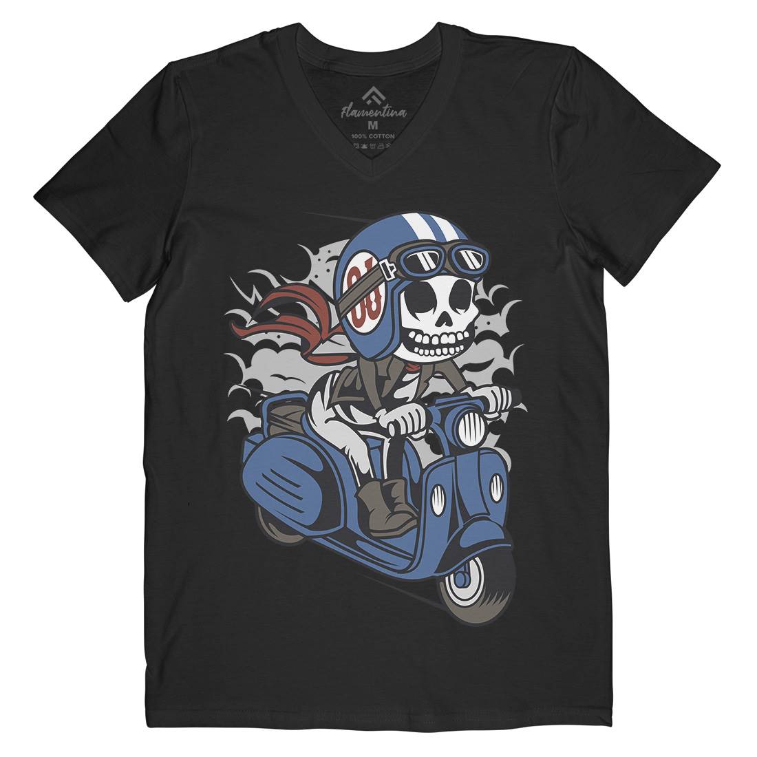 Skull Scooter Mens Organic V-Neck T-Shirt Motorcycles C445