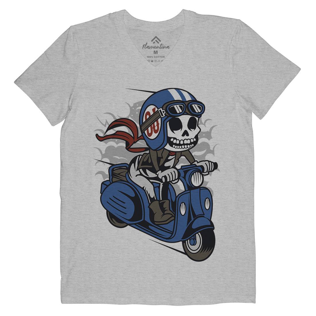 Skull Scooter Mens V-Neck T-Shirt Motorcycles C445
