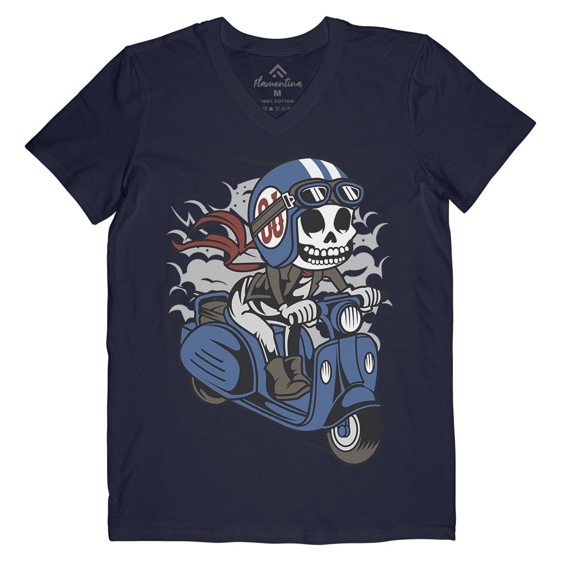 Skull Scooter Mens Organic V-Neck T-Shirt Motorcycles C445