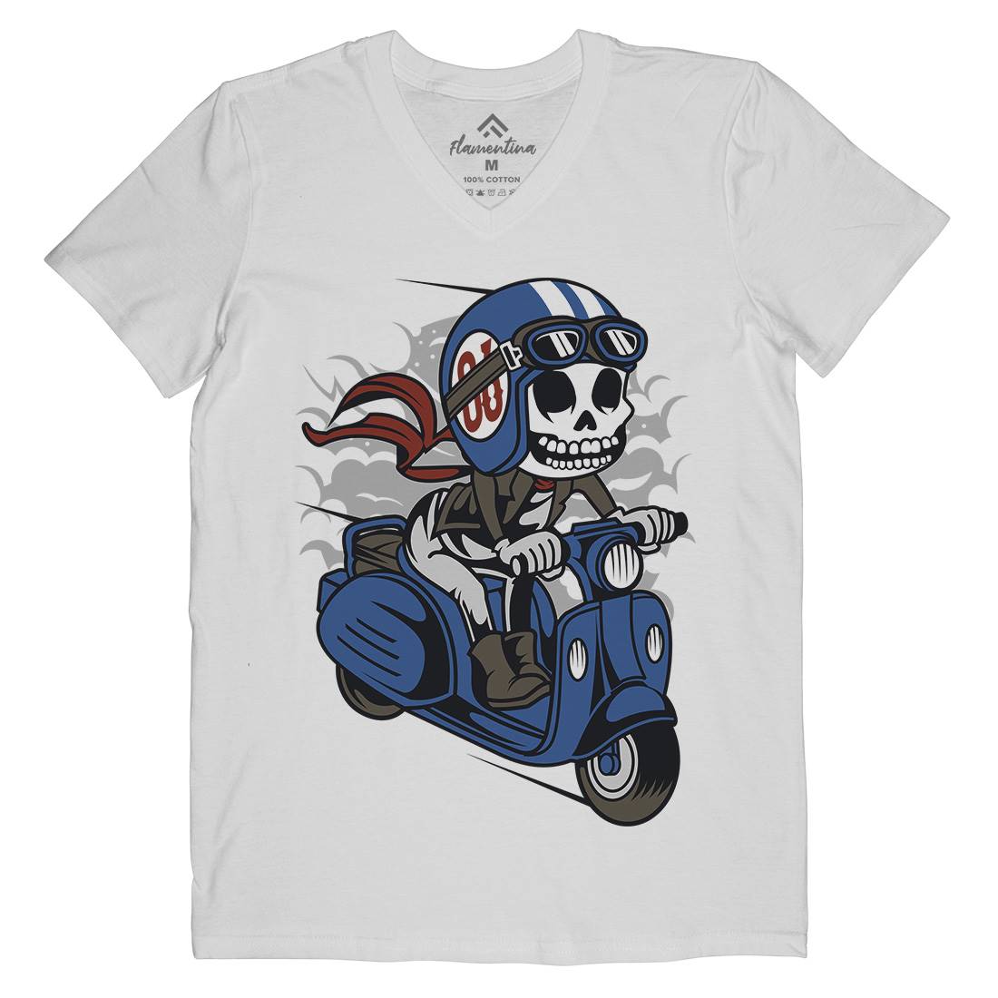 Skull Scooter Mens V-Neck T-Shirt Motorcycles C445