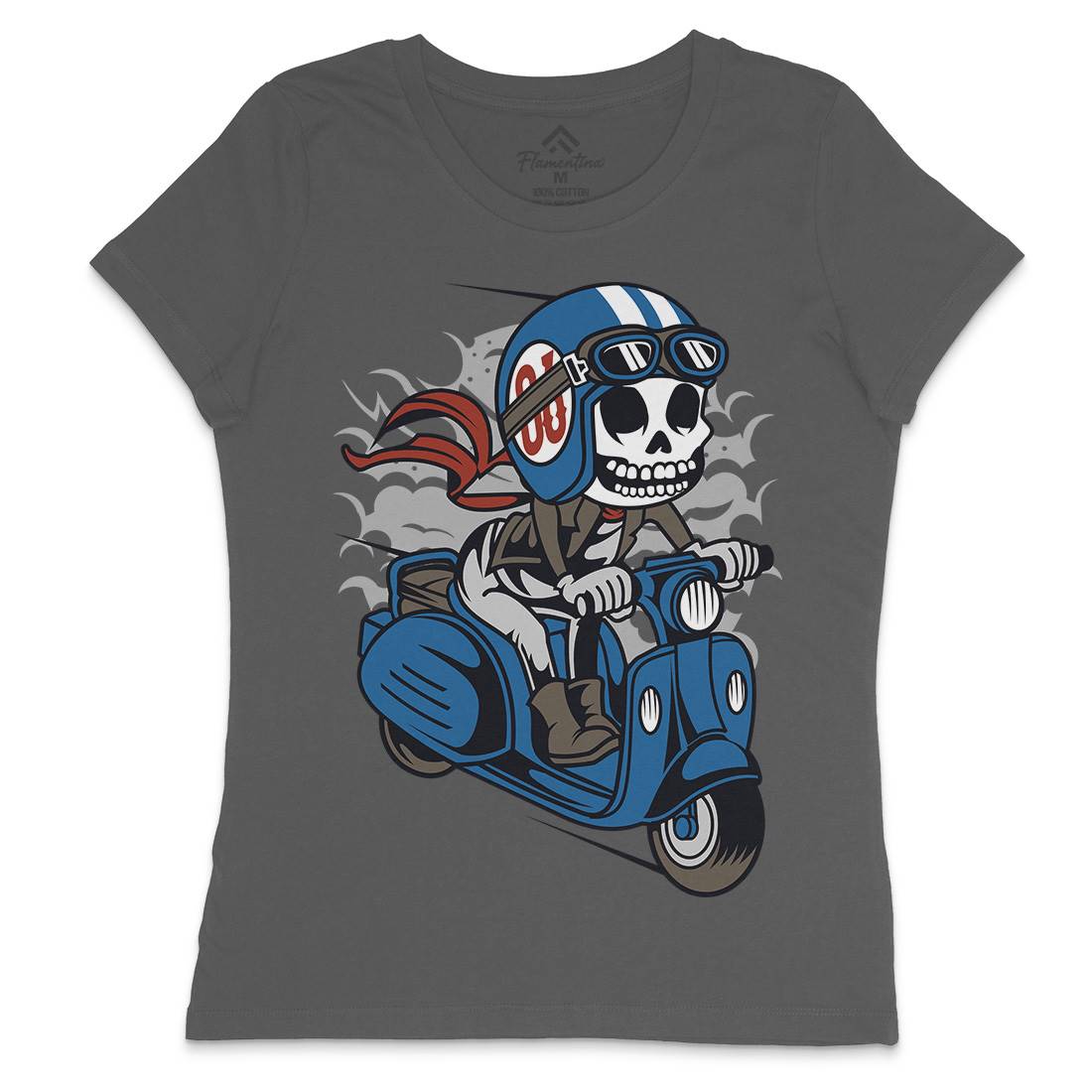 Skull Scooter Womens Crew Neck T-Shirt Motorcycles C445