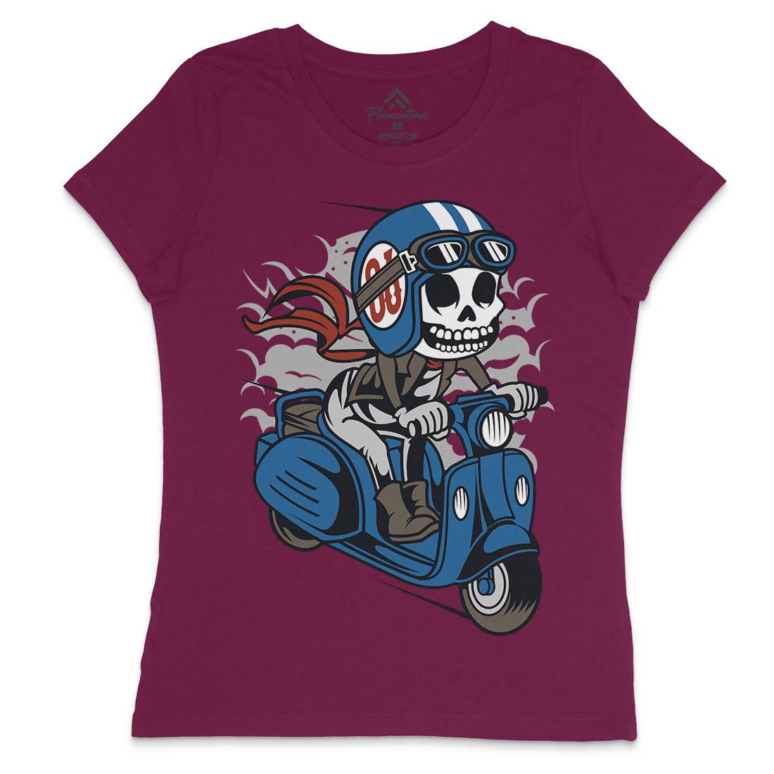 Skull Scooter Womens Crew Neck T-Shirt Motorcycles C445