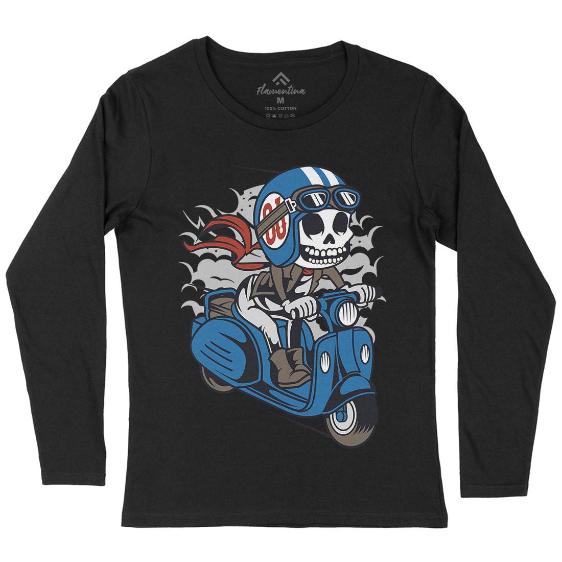 Skull Scooter Womens Long Sleeve T-Shirt Motorcycles C445