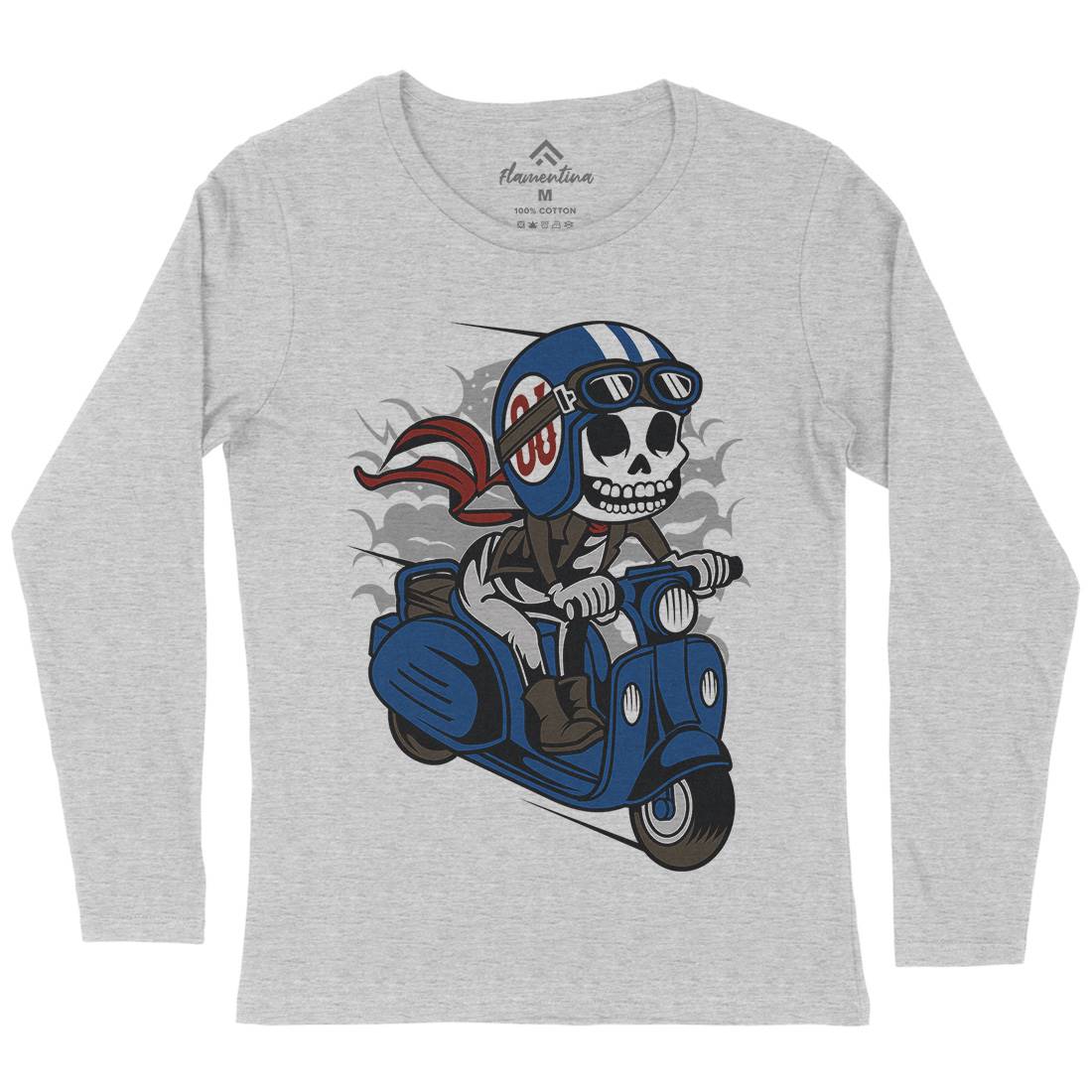 Skull Scooter Womens Long Sleeve T-Shirt Motorcycles C445