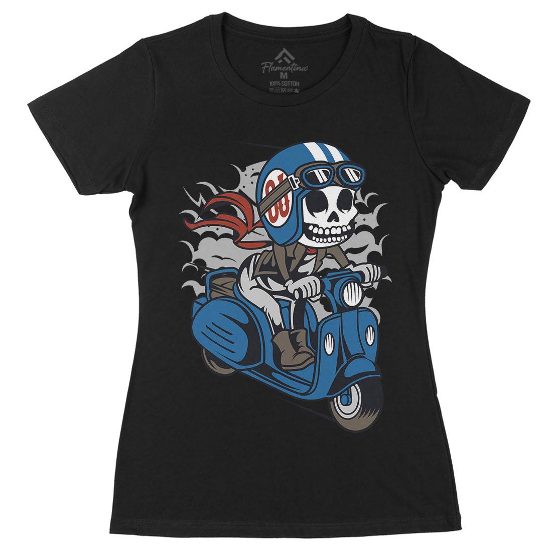 Skull Scooter Womens Organic Crew Neck T-Shirt Motorcycles C445