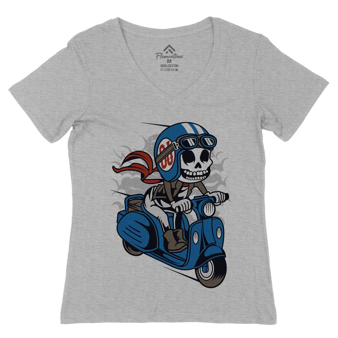 Skull Scooter Womens Organic V-Neck T-Shirt Motorcycles C445