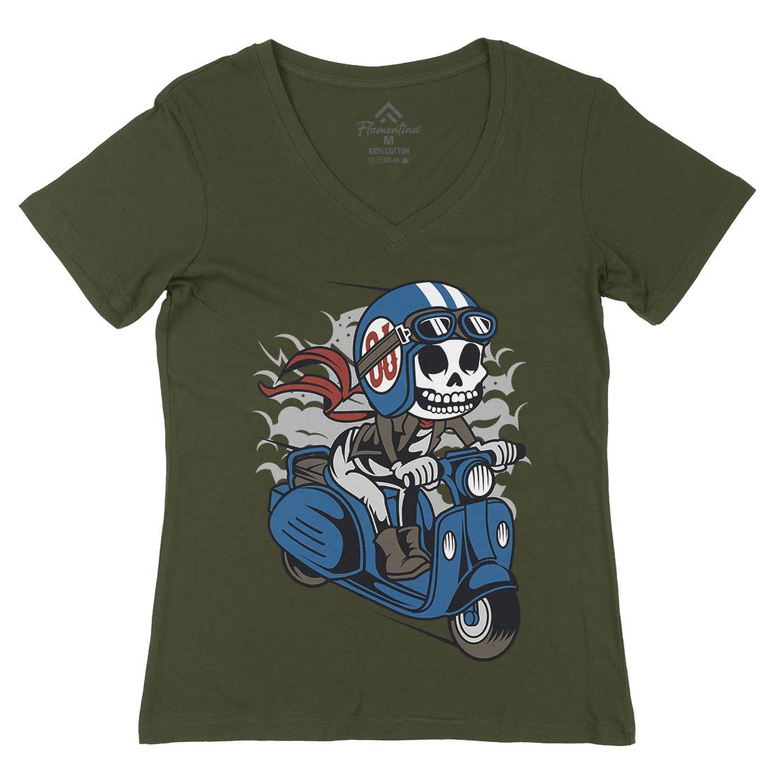 Skull Scooter Womens Organic V-Neck T-Shirt Motorcycles C445