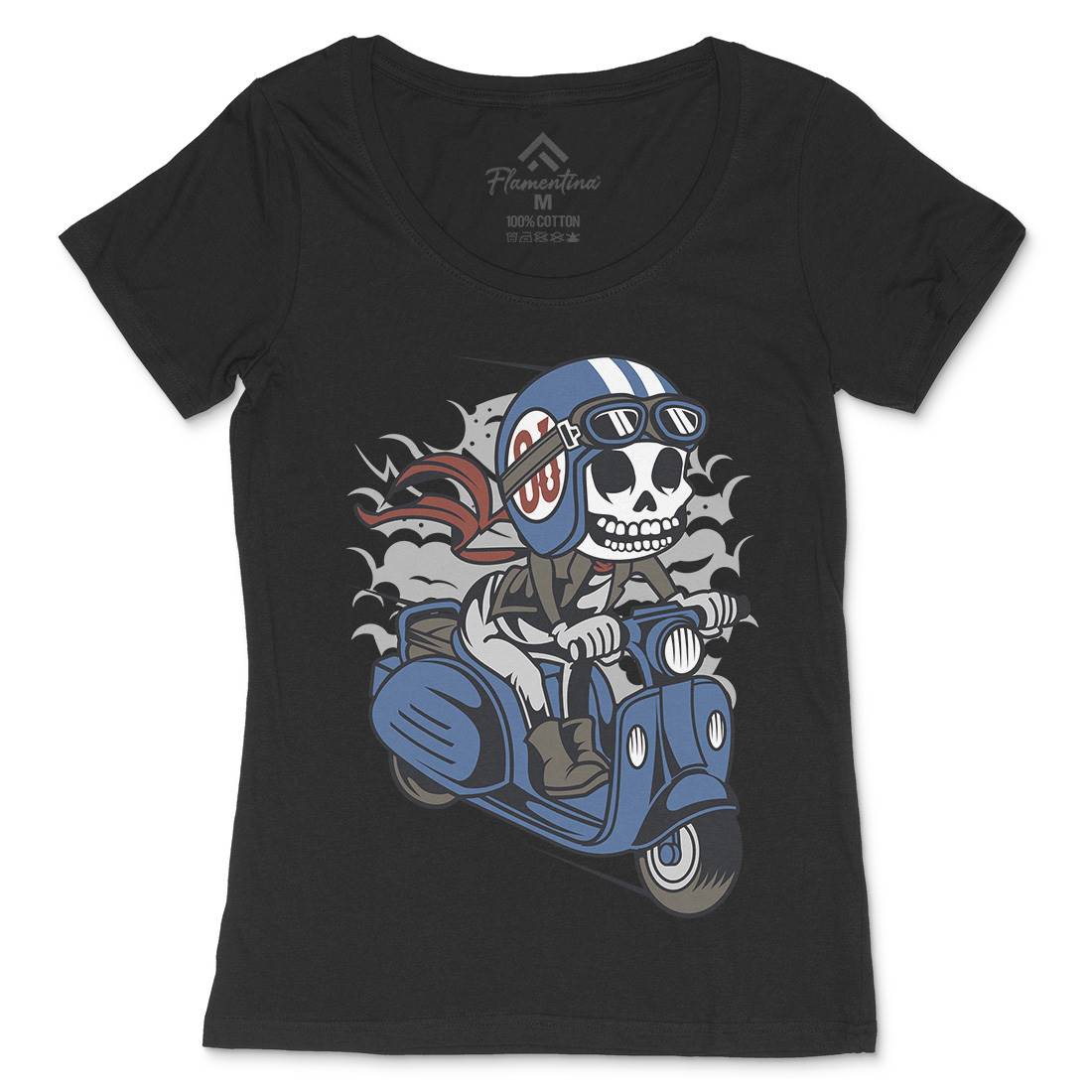 Skull Scooter Womens Scoop Neck T-Shirt Motorcycles C445