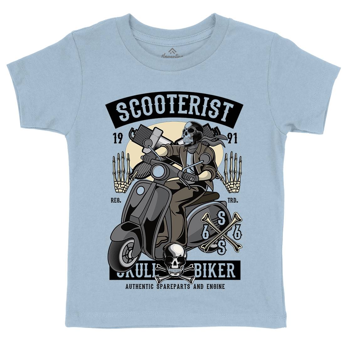 Skull Scooter Kids Crew Neck T-Shirt Motorcycles C446
