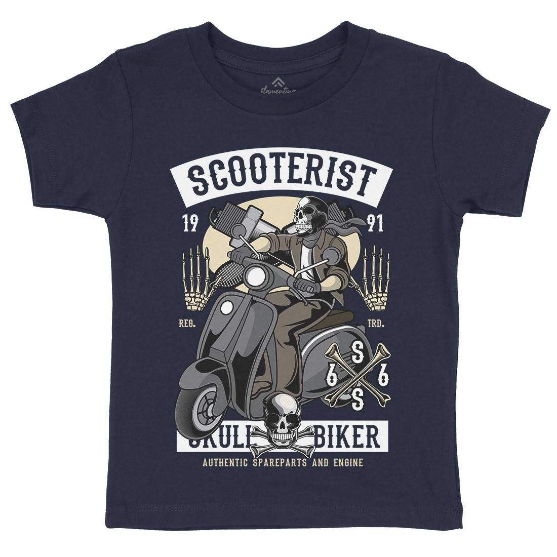 Skull Scooter Kids Crew Neck T-Shirt Motorcycles C446