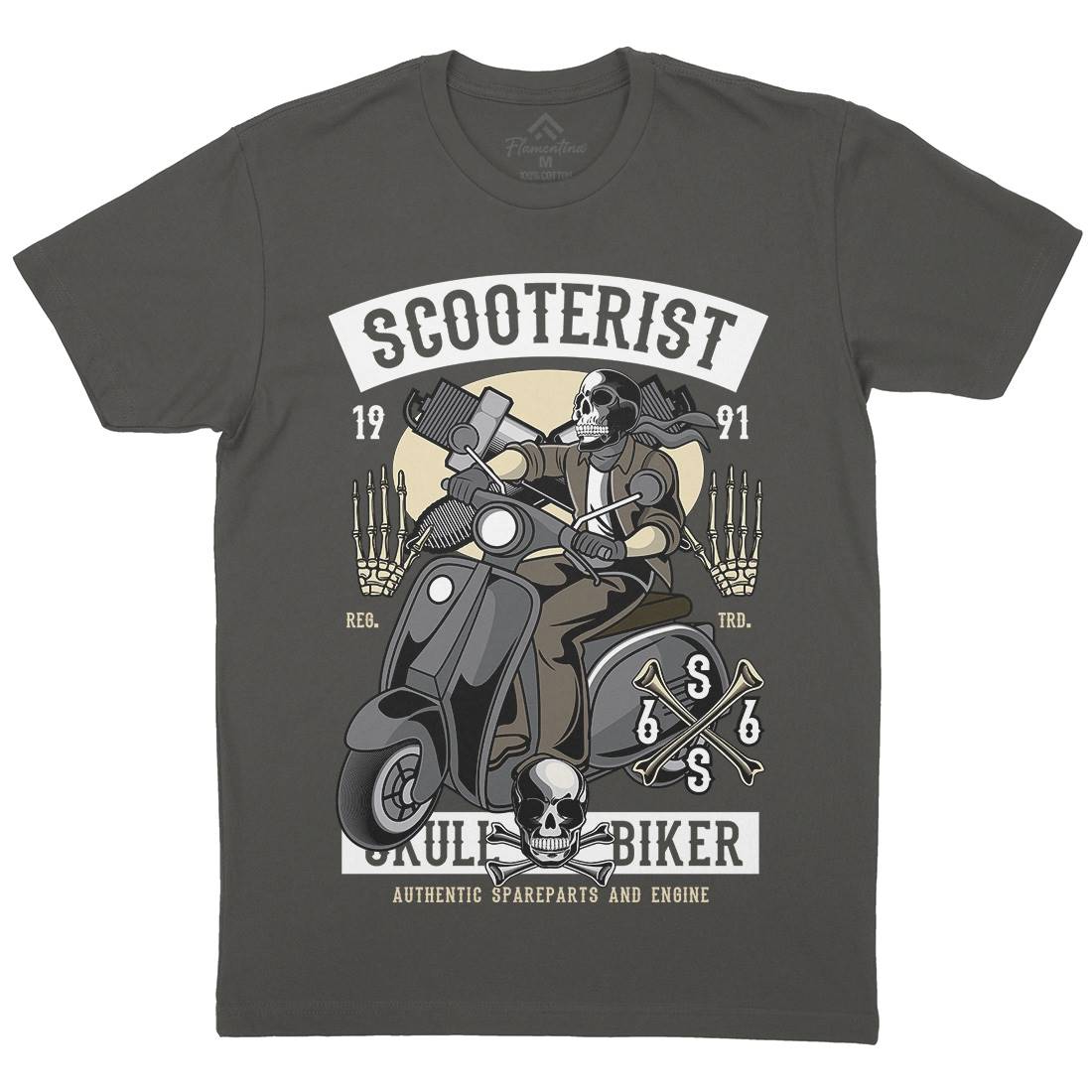 Skull Scooter Mens Organic Crew Neck T-Shirt Motorcycles C446
