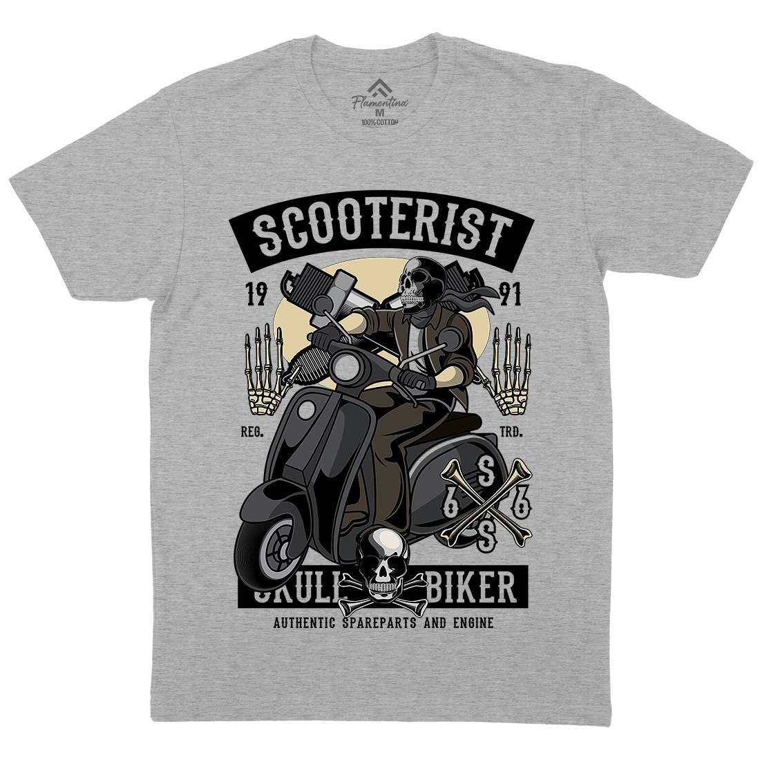 Skull Scooter Mens Crew Neck T-Shirt Motorcycles C446