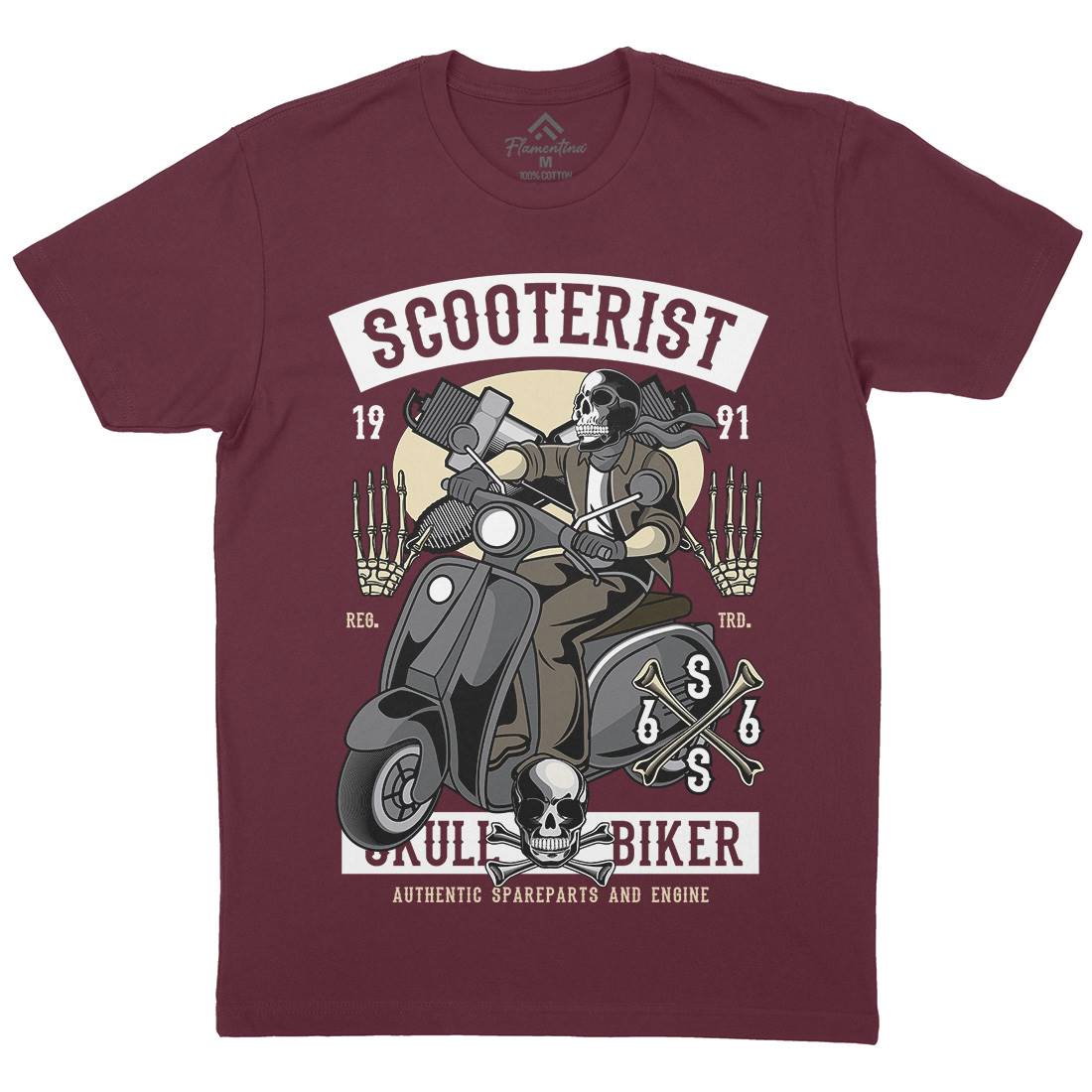 Skull Scooter Mens Crew Neck T-Shirt Motorcycles C446