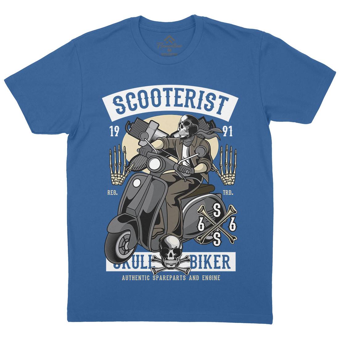 Skull Scooter Mens Organic Crew Neck T-Shirt Motorcycles C446