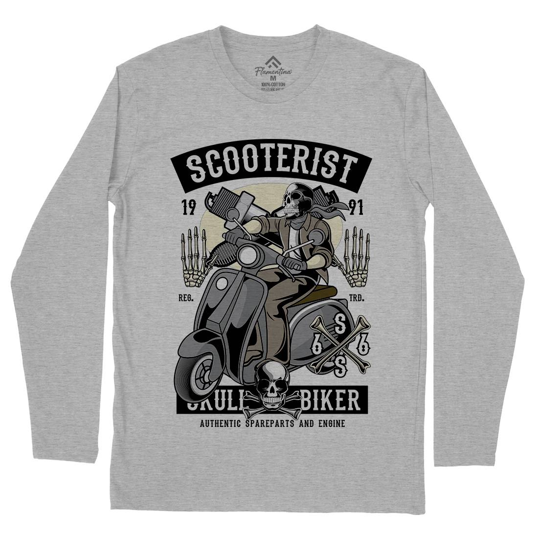 Skull Scooter Mens Long Sleeve T-Shirt Motorcycles C446
