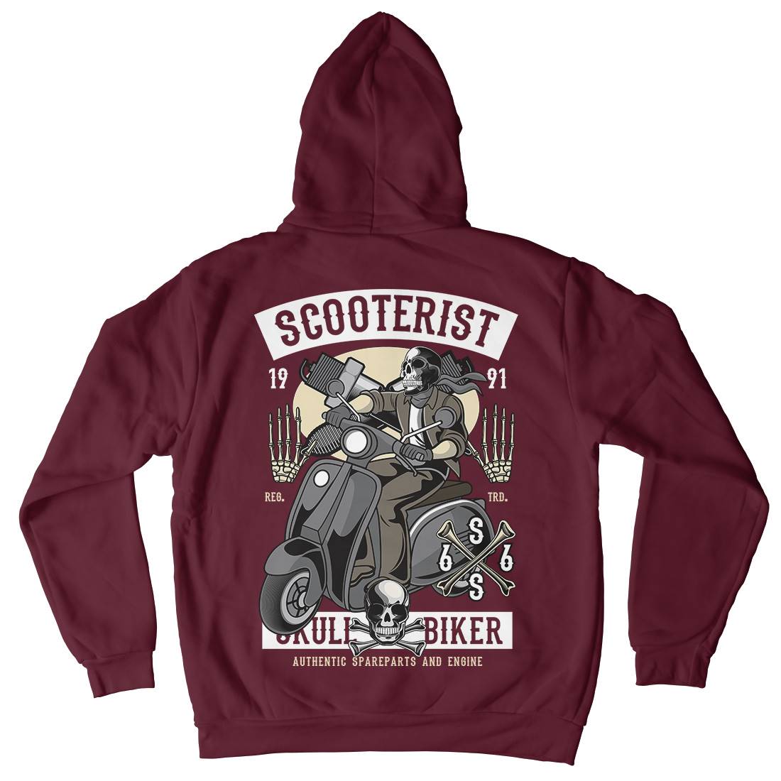 Skull Scooter Mens Hoodie With Pocket Motorcycles C446