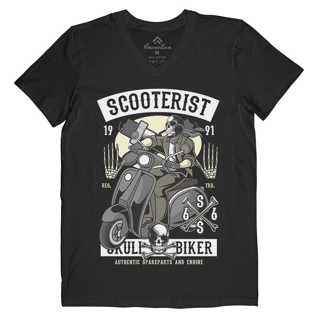 Skull Scooter Mens Organic V-Neck T-Shirt Motorcycles C446