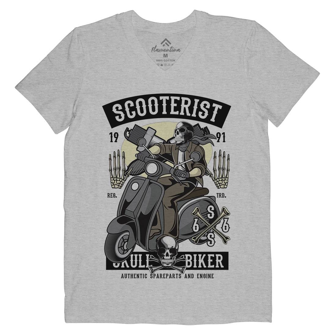 Skull Scooter Mens V-Neck T-Shirt Motorcycles C446