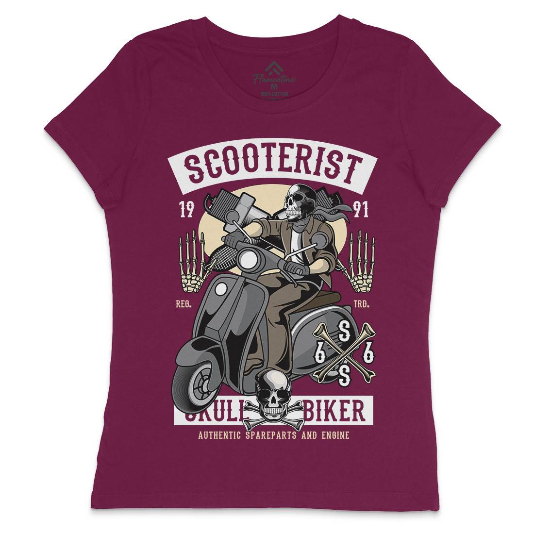 Skull Scooter Womens Crew Neck T-Shirt Motorcycles C446