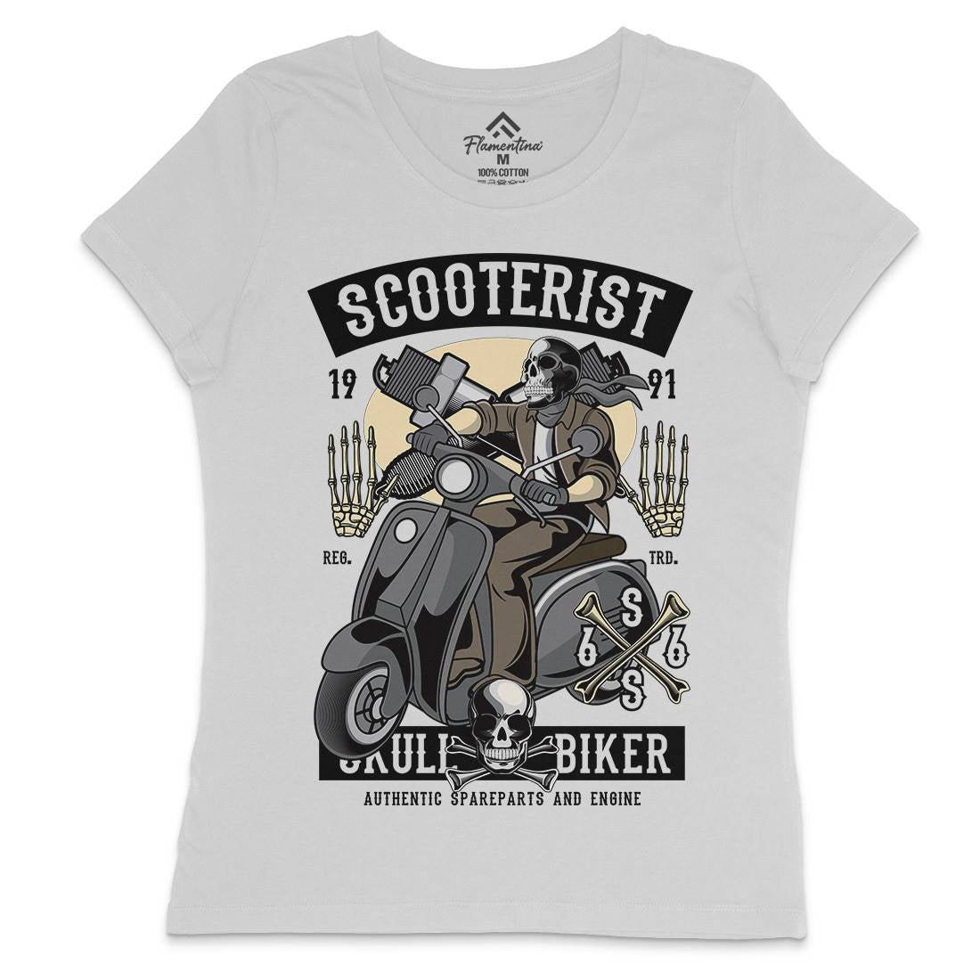 Skull Scooter Womens Crew Neck T-Shirt Motorcycles C446