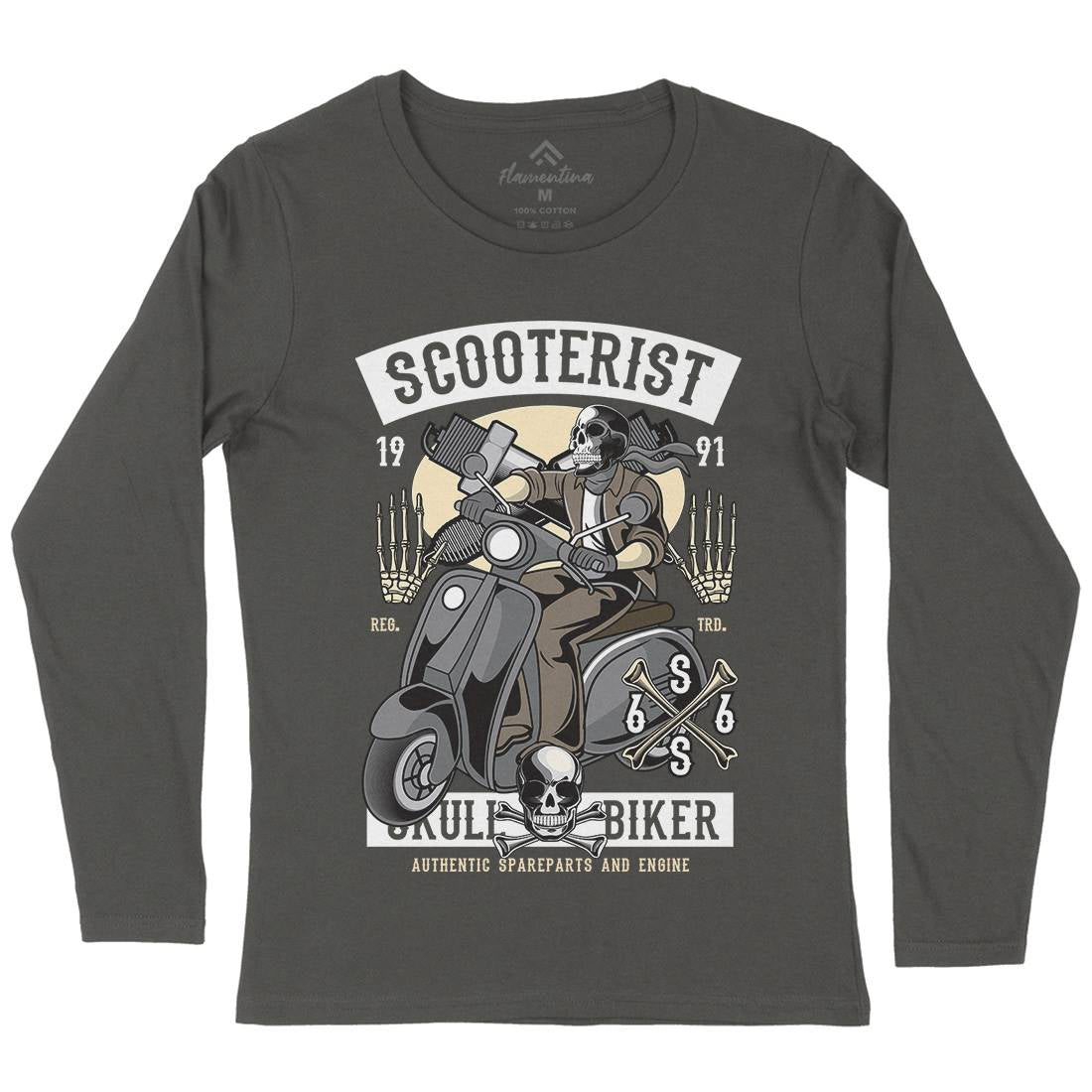 Skull Scooter Womens Long Sleeve T-Shirt Motorcycles C446