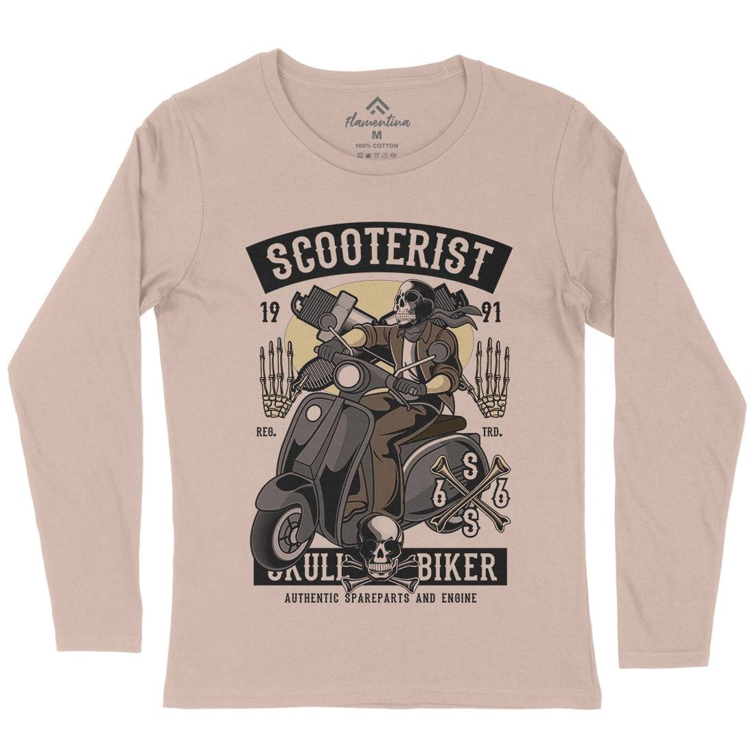 Skull Scooter Womens Long Sleeve T-Shirt Motorcycles C446