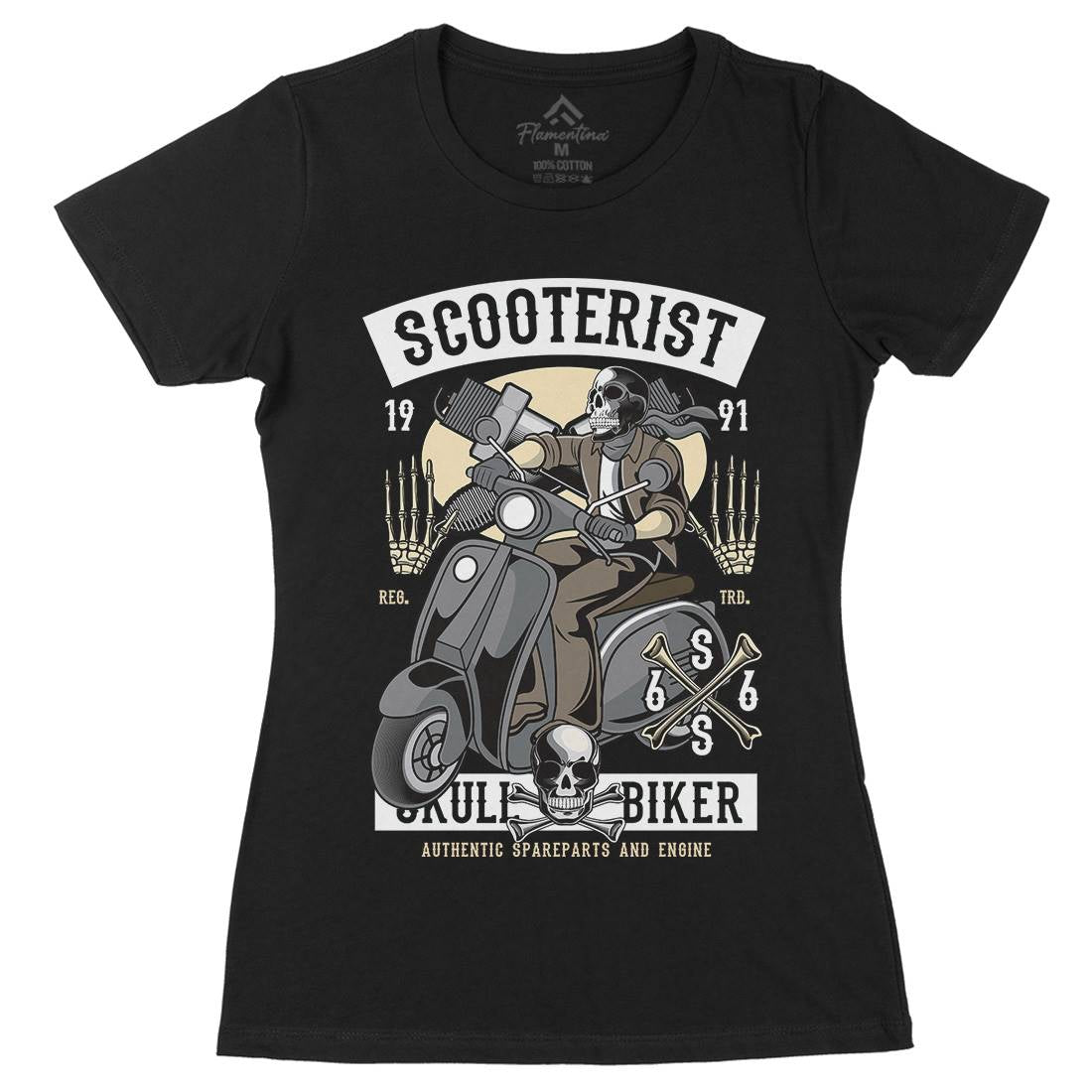 Skull Scooter Womens Organic Crew Neck T-Shirt Motorcycles C446