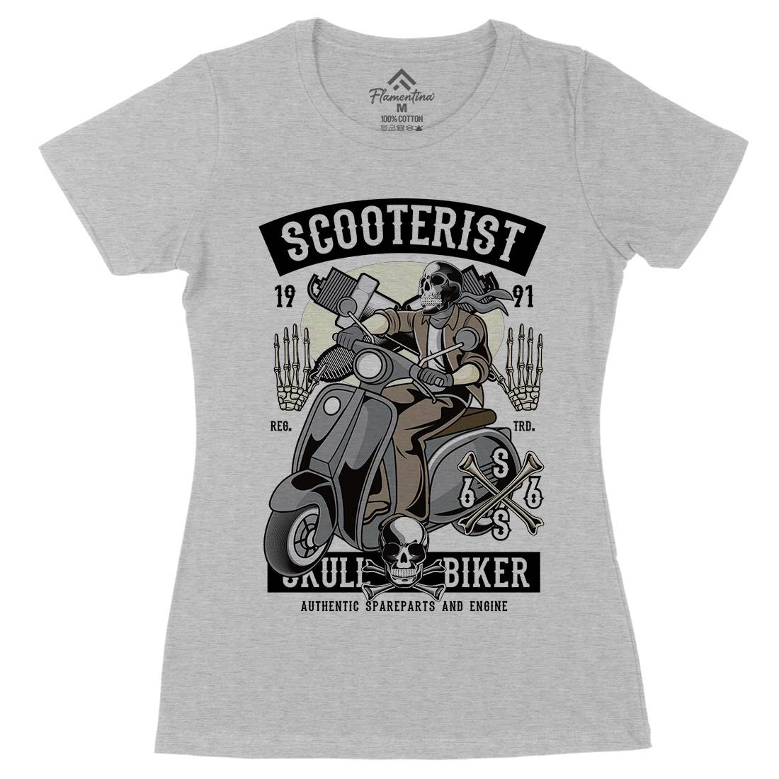 Skull Scooter Womens Organic Crew Neck T-Shirt Motorcycles C446