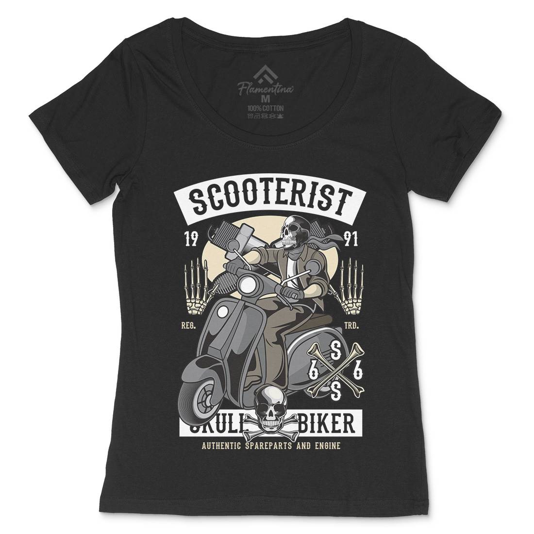 Skull Scooter Womens Scoop Neck T-Shirt Motorcycles C446