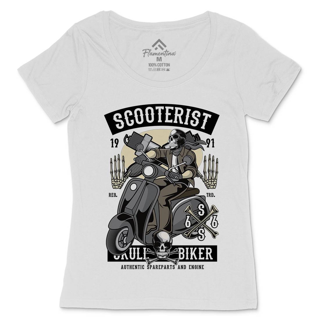 Skull Scooter Womens Scoop Neck T-Shirt Motorcycles C446