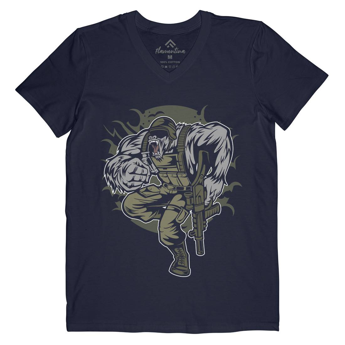 Soldier Ape Mens V-Neck T-Shirt Army C448