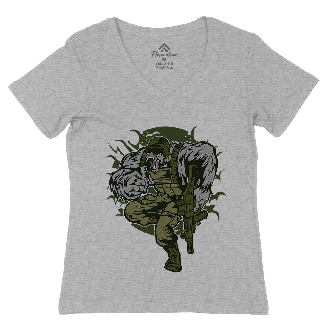 Soldier Ape Womens Organic V-Neck T-Shirt Army C448