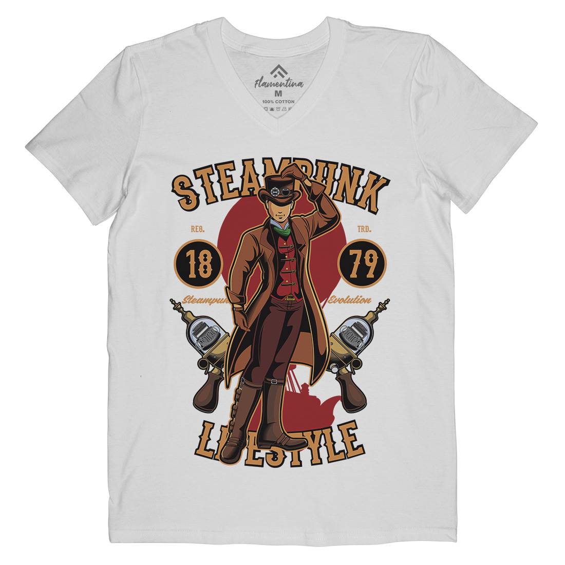 Lifestyle Mens Organic V-Neck T-Shirt Steampunk C450