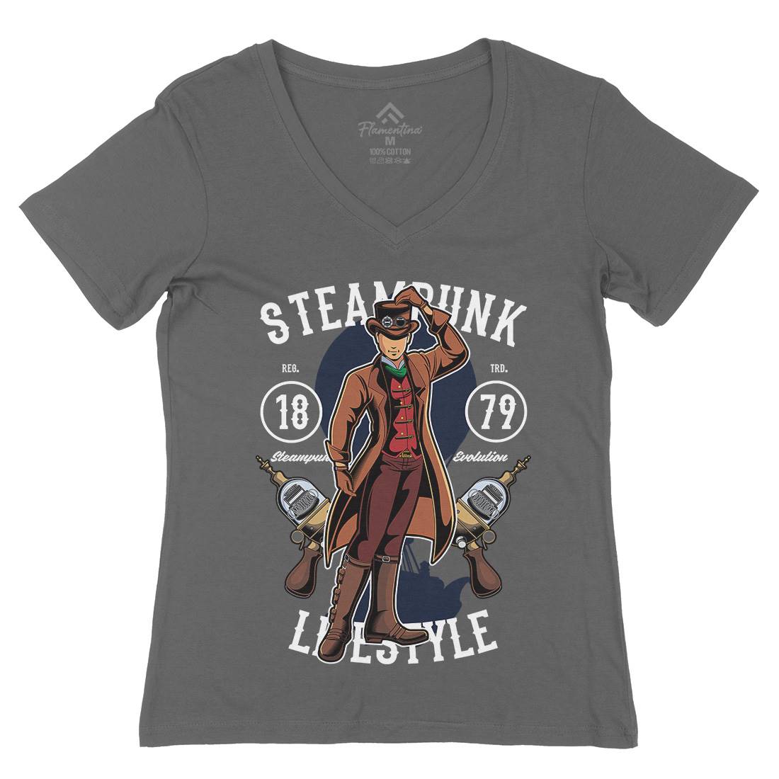 Lifestyle Womens Organic V-Neck T-Shirt Steampunk C450