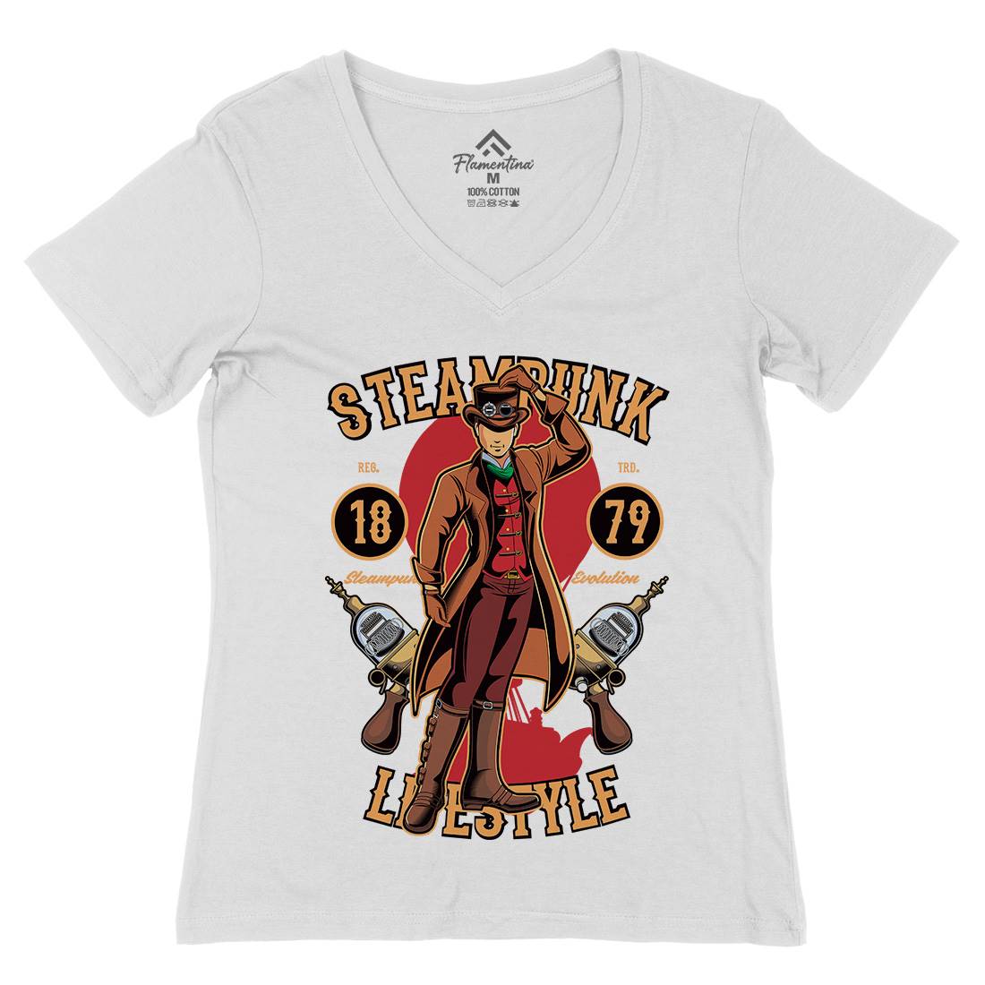 Lifestyle Womens Organic V-Neck T-Shirt Steampunk C450