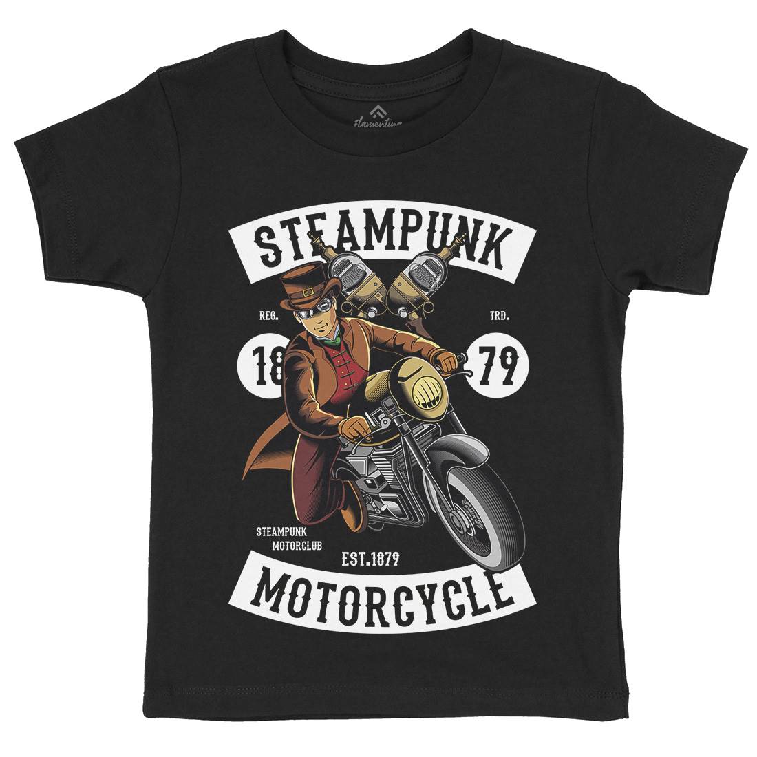 Motorcycle Kids Organic Crew Neck T-Shirt Steampunk C451