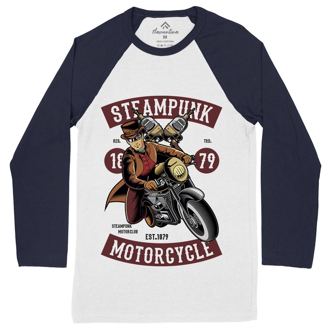 Motorcycle Mens Long Sleeve Baseball T-Shirt Steampunk C451