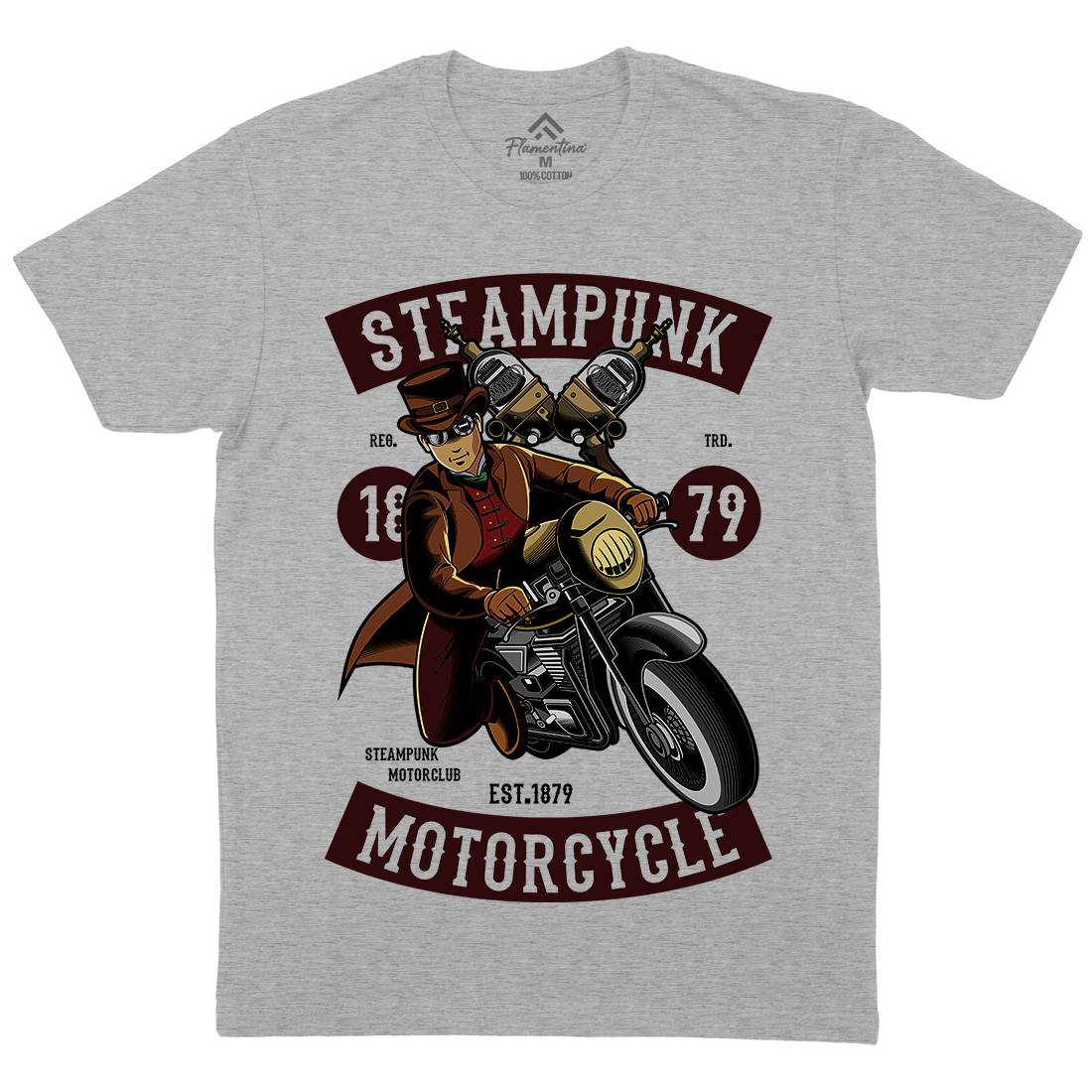 Motorcycle Mens Organic Crew Neck T-Shirt Steampunk C451