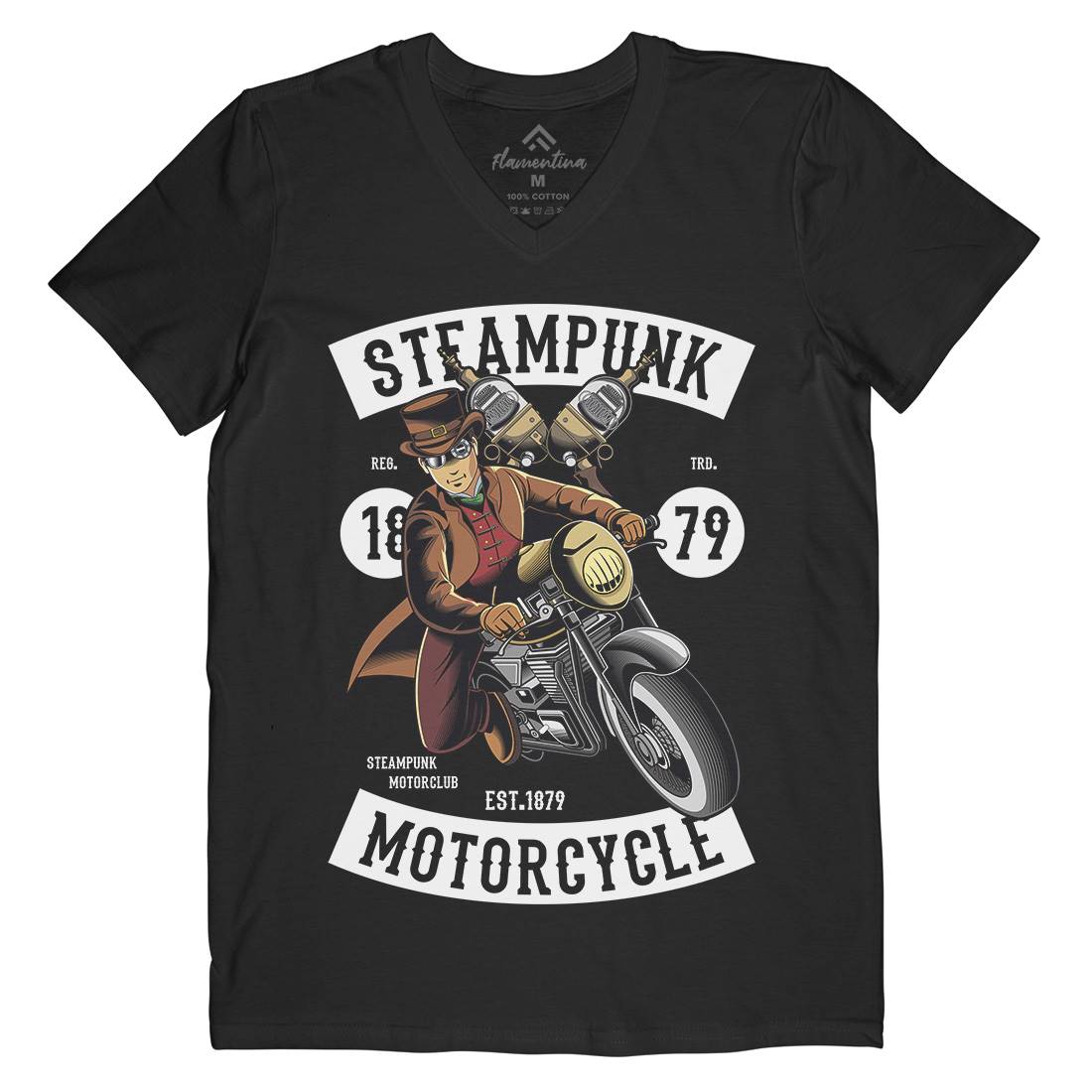 Motorcycle Mens V-Neck T-Shirt Steampunk C451