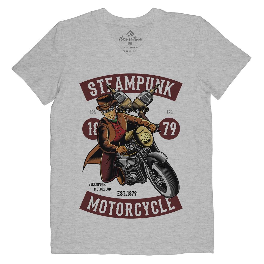 Motorcycle Mens V-Neck T-Shirt Steampunk C451