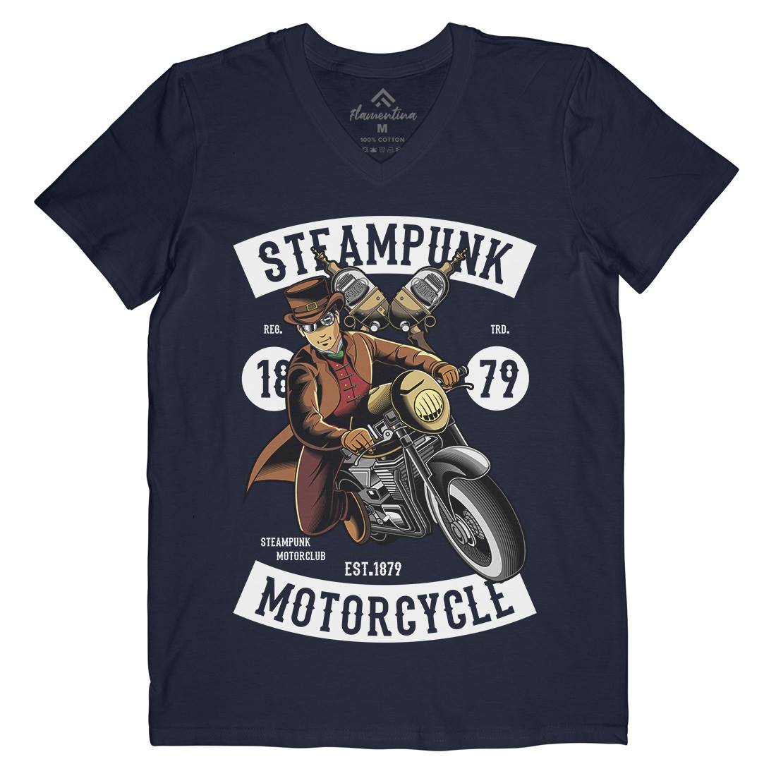Motorcycle Mens Organic V-Neck T-Shirt Steampunk C451