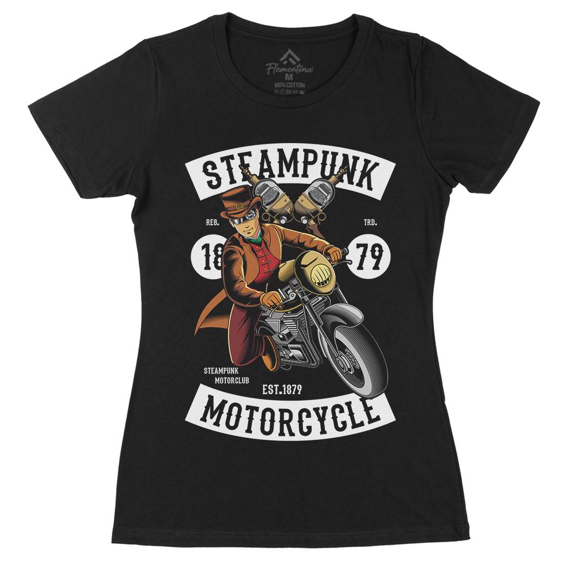Motorcycle Womens Organic Crew Neck T-Shirt Steampunk C451