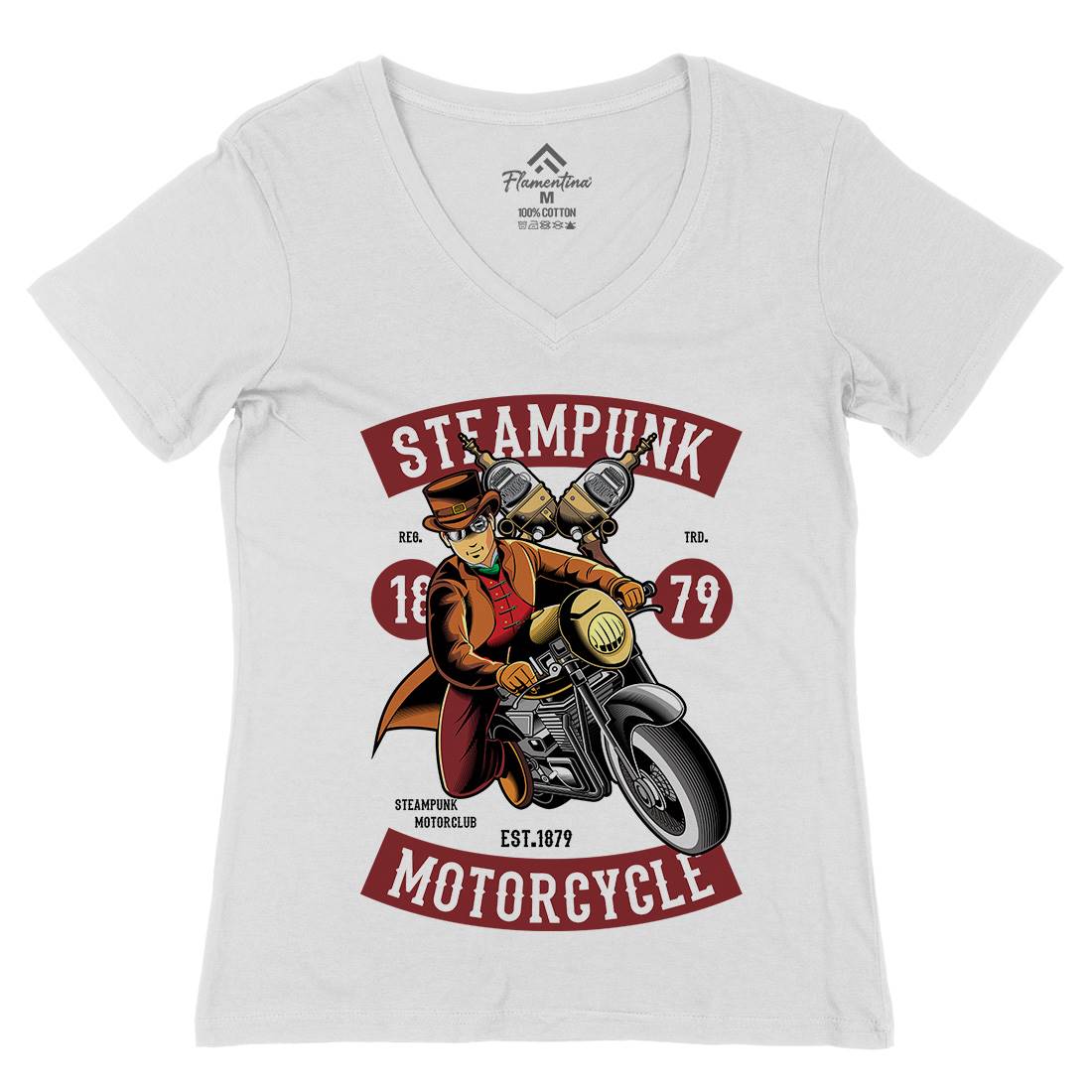 Motorcycle Womens Organic V-Neck T-Shirt Steampunk C451