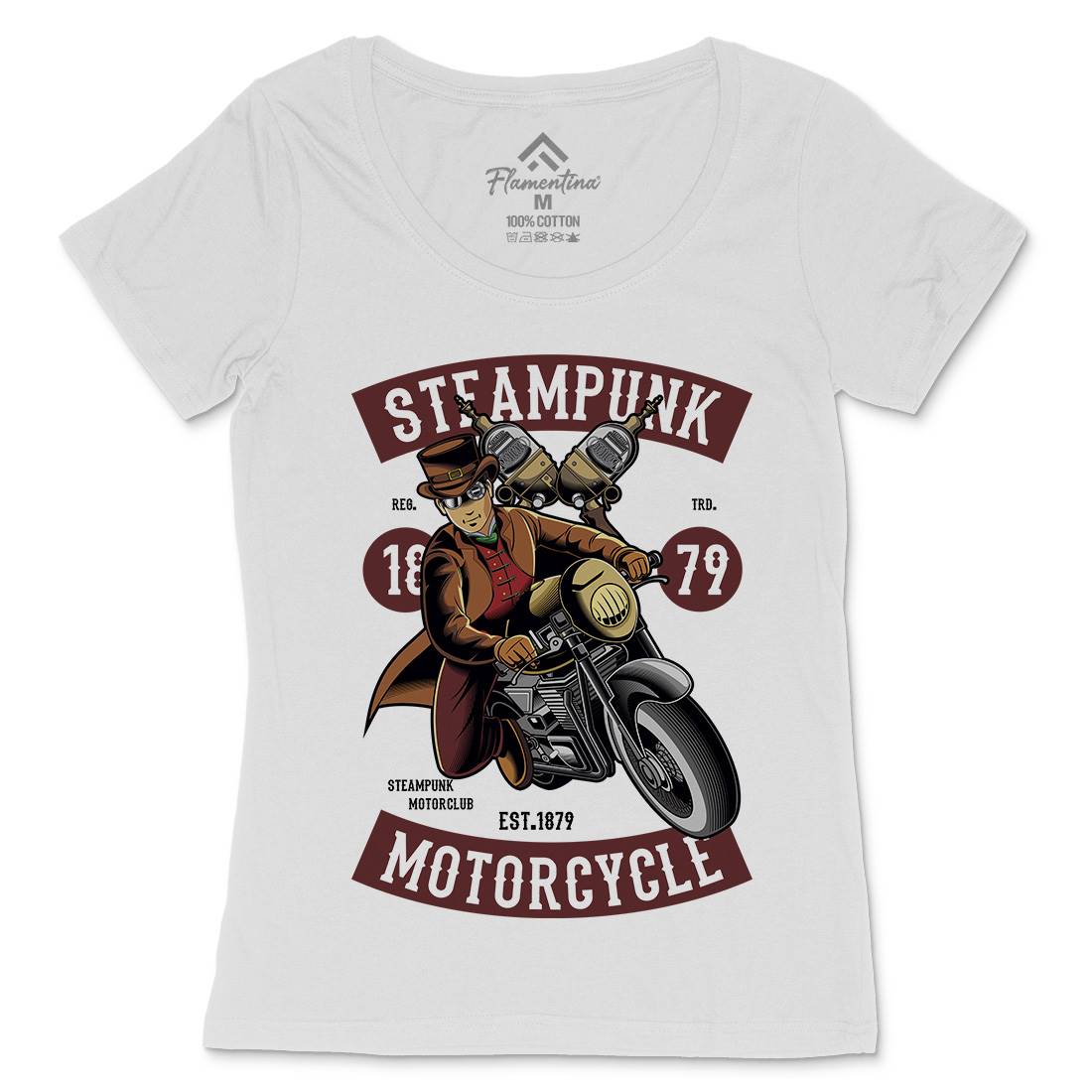 Motorcycle Womens Scoop Neck T-Shirt Steampunk C451