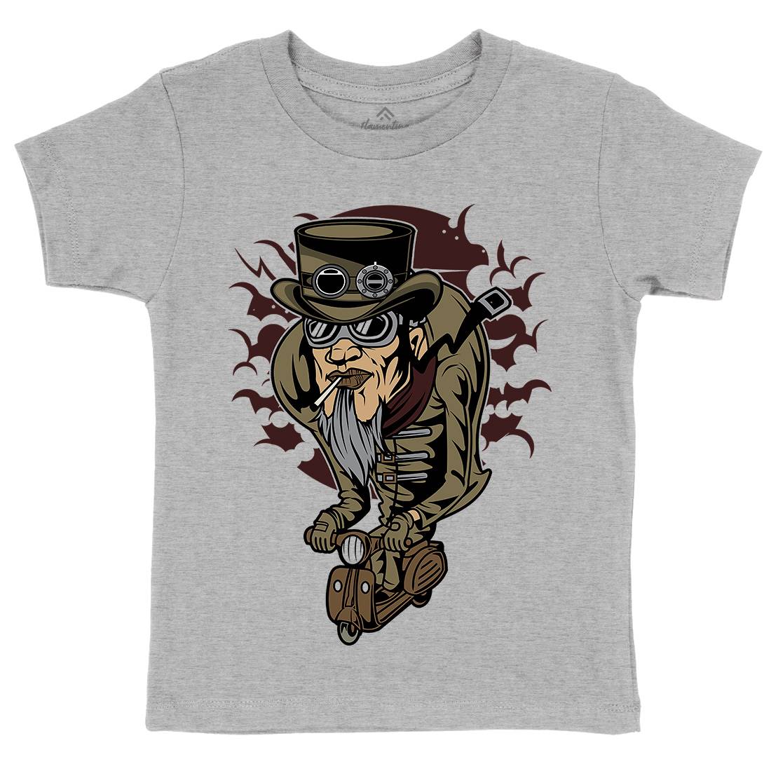 Scooter Man Kids Crew Neck T-Shirt Steampunk C452