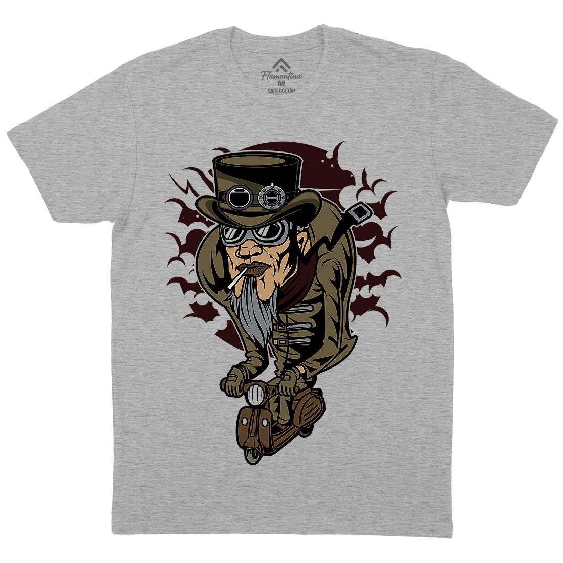 Scooter Man Mens Crew Neck T-Shirt Steampunk C452