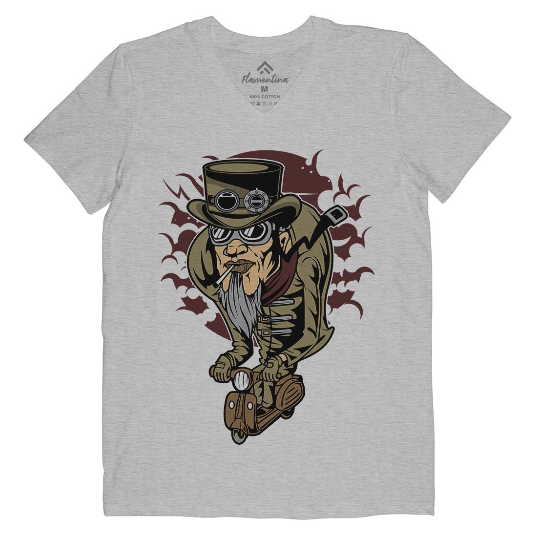 Scooter Man Mens V-Neck T-Shirt Steampunk C452