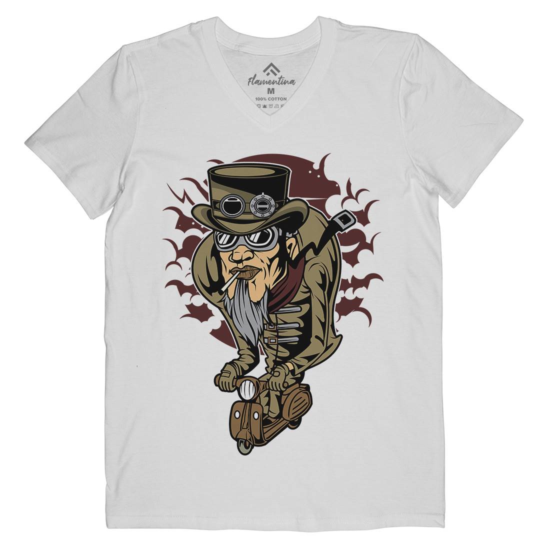 Scooter Man Mens Organic V-Neck T-Shirt Steampunk C452